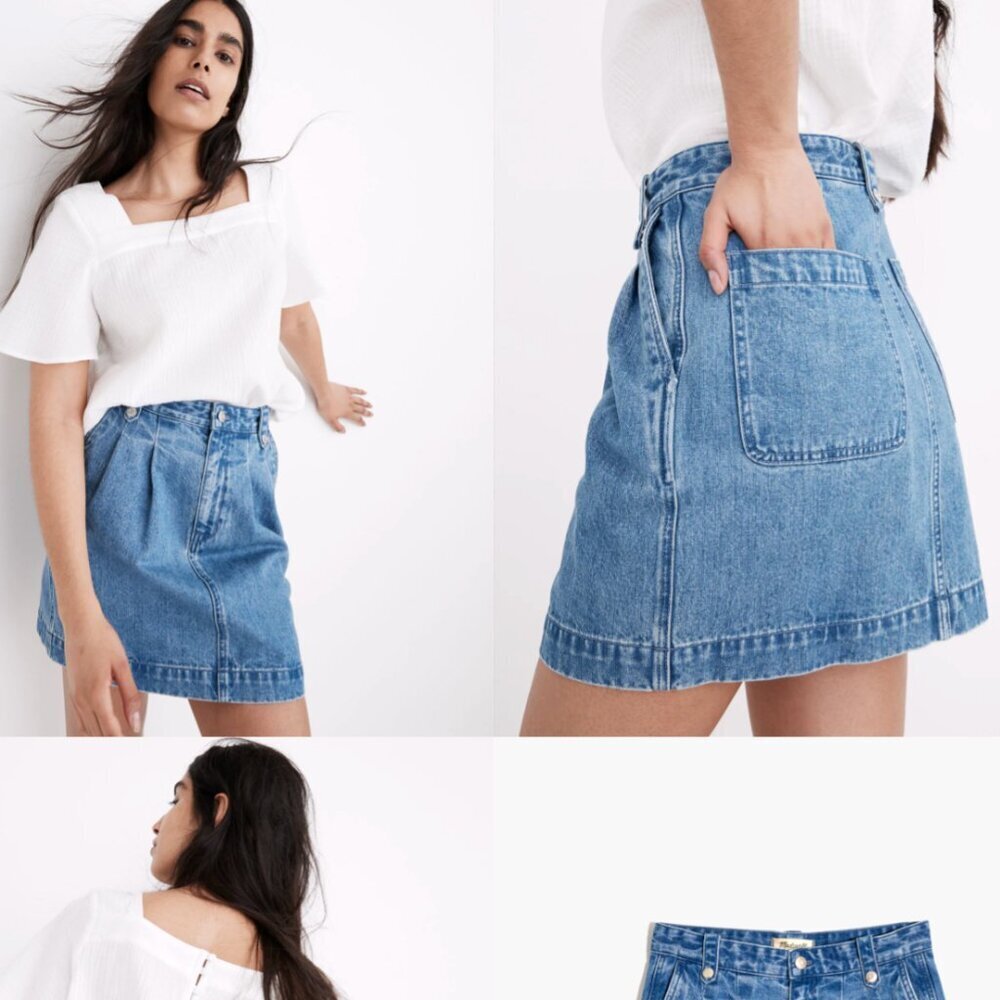 Madewell Women's Denim Pleated Mini Skirt in Upton Wash Size 23 Preppy Jeans